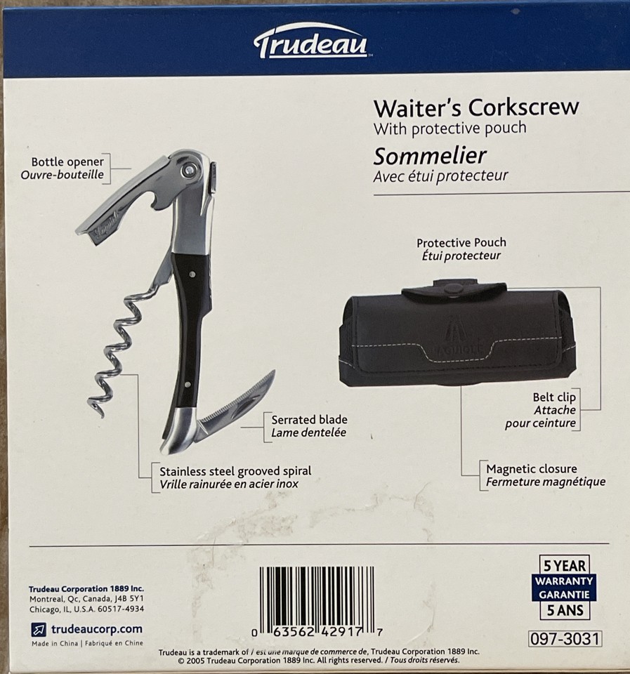 Trudeau Laguiole Waiter’s Corkscrew With Protective Pouch Sommelier
