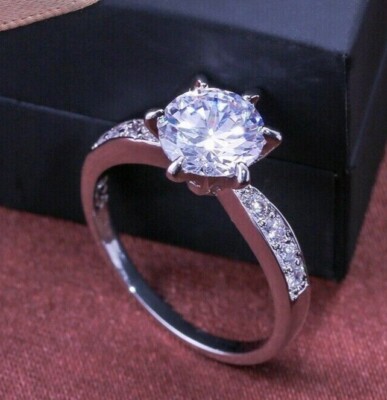 2Ct Round Cut Simulated Diamond Solitaire Promise Ring In 14K White Gold Plated