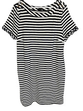 TALBOTS Dress Size XL Blue White Nautical Button Detail Spring Summer Soft