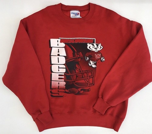 Felpa University of Wisconsin UW Badgers linea gesso uomo grande usata in ottime condizioni 1996 - Foto 1 di 3