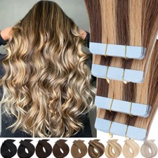 US Store Remy Tape In Human Hair Extensions 100 Skin Weft Full Head Mix Blonde