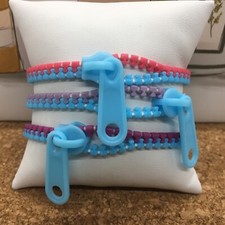 3 PC Fashion Bracelets Zipper Plastic 7.5" Assorted Colors New Free Ship 4014