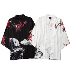Veste Kimono Unisexe Rétro Panda Motif Animal Imperméable Polaire Polyester