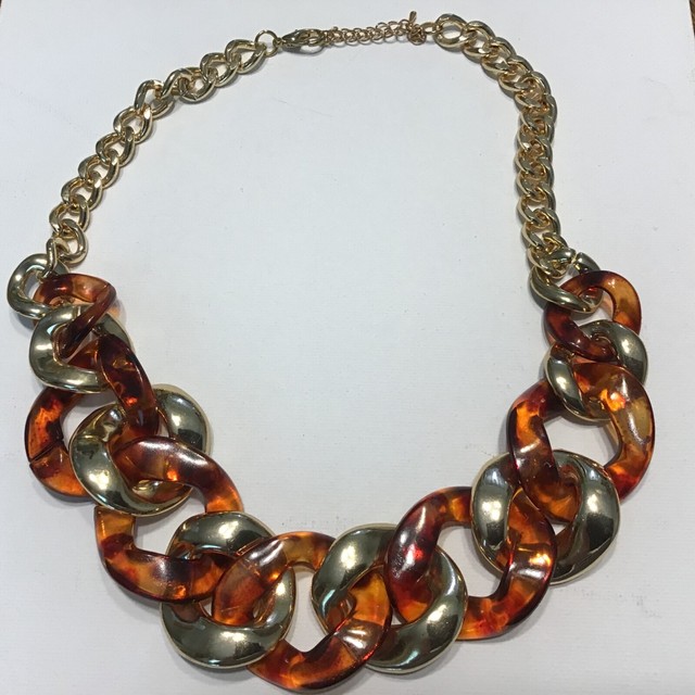 Chunky Chain Gold Tone Link Necklace Faux Tortoise Shell eBay
