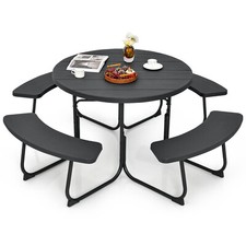 8-person Round Picnic Table Bench Set Outdoor Circular Picnic Table w/ 4 Benches