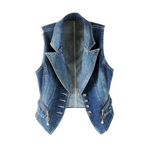 Ladies Denim Waistcoat Gilet Vest Jeans 