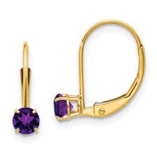 Real 14kt Yellow Gold Amethyst Earrings - February