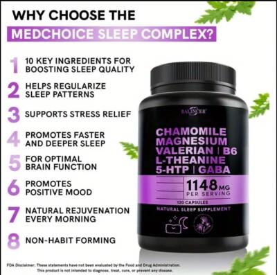 Medichoice Sleep Complex for Adults. Melatonin, Chamomile, Magnesium 5-HTP  GABA