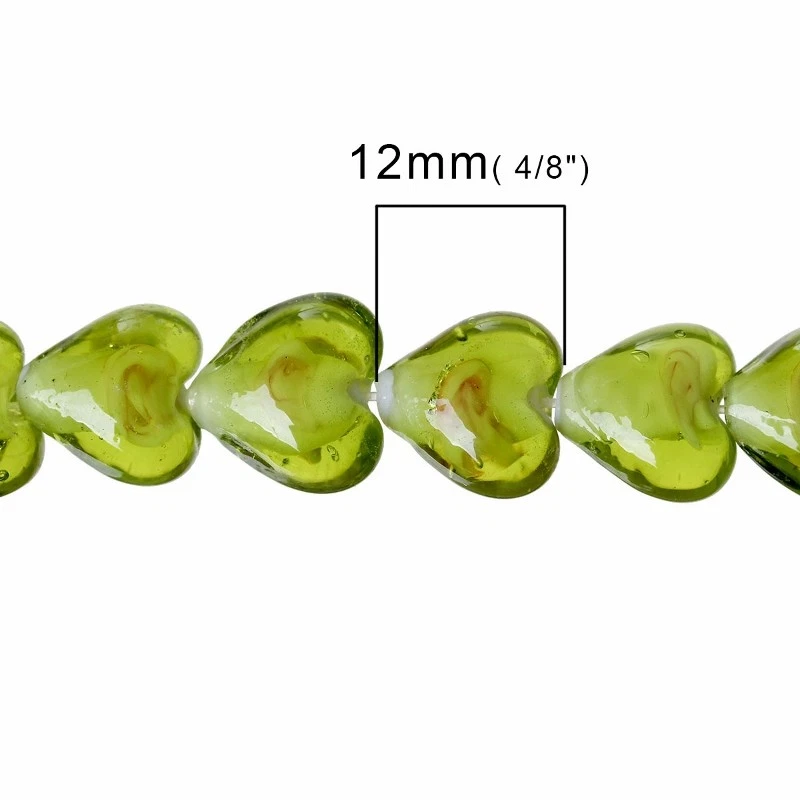 Green Heart Glass Beads - 12mm Lampwork Glass Beads G4082 - 5, 10 Or 20PCs - Image 2 of 3