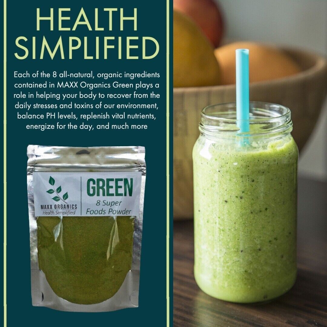 MAXX Organics 8 SUPER FOODS POWDER 30 Day Supply Compare to Organifi Green Juice