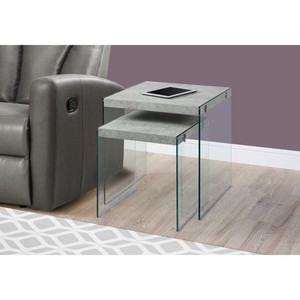 Monarch Specialties 2 Piece Tempered Glass Nesting Table Set, Grey ... Monarch Specialties 2 Piece Tempered Glass Nesting Table Set, Grey ...