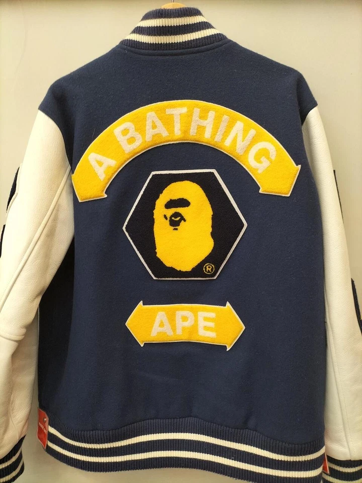 Bape 2005 Aoyama Exclusive Leather Sleeve Varsity Jacket Nigo Milo OG Vintage L - Image 2 of 4