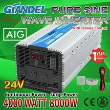 Power Inverter 4000W Pure Sine Wave 24V to 110V~120V with 40 Amp Output Box 