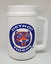 Vintage 80s Detroit Tigers Stadium Mug Thermo Plastic Mr Pure Orange Drink