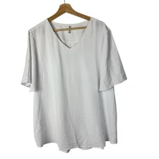 Boutique Wangzhi White V-Neck Short Sleeve Blouse 2X