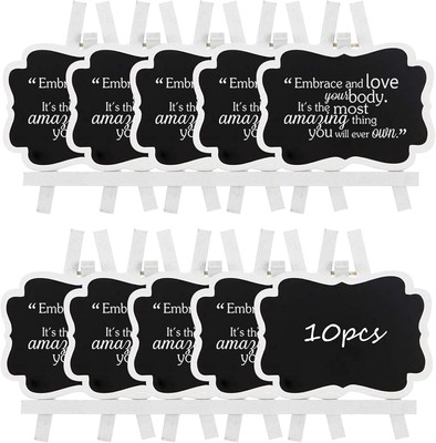 10 Pack Mini Chalkboard Signs with Easel Stand 3.9x2.9 Inch Small Wooden Chal...