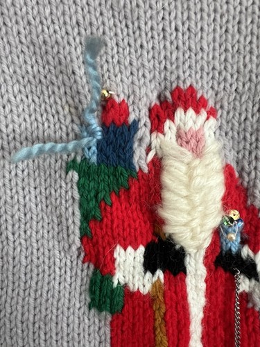 Vintage Christmas Knit Stocking Santa Long Gray Holiday 3D Beard Handmade - Picture 5 of 5