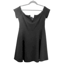 Lulus Black Off Shoulder Notched V-Neck Skater Mini Dress XL Cocktail Flare