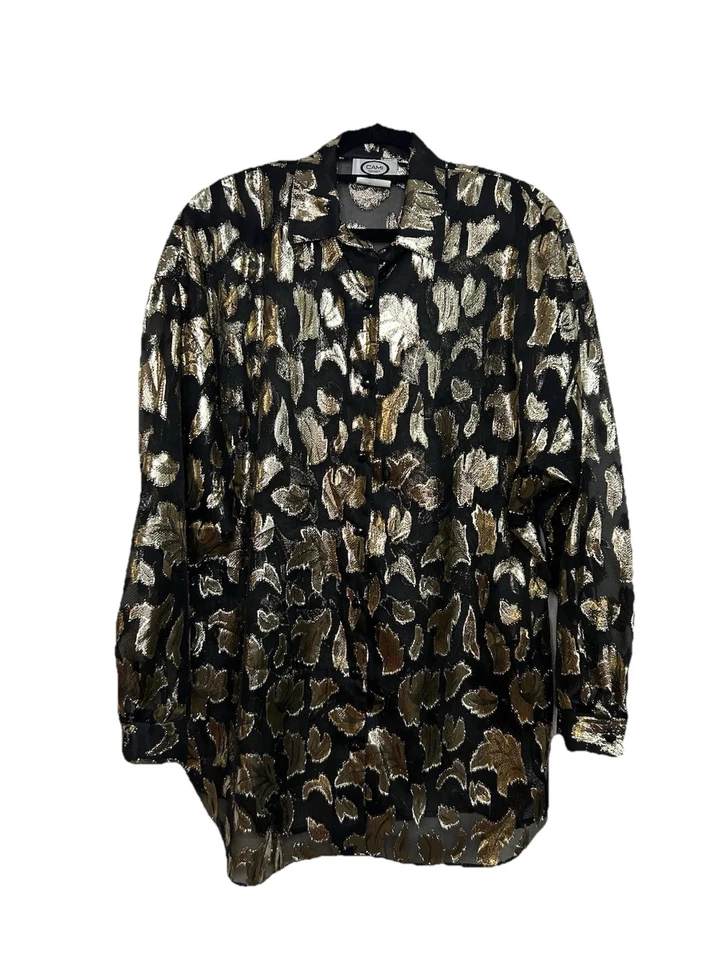 Blusa De Colección Años 80 Dorada Coja y Negra Malla Manga Larga Con Botones Metálica De Gran Tamaño Foto 3 de 4