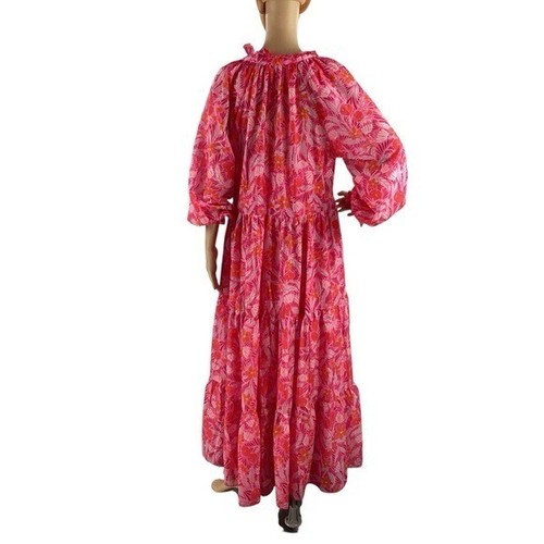 J.Marie Ruby Maxi Dress Pink Floral Tiered Long Sleeve Ruffle Neck Size Small - Picture 5 of 7