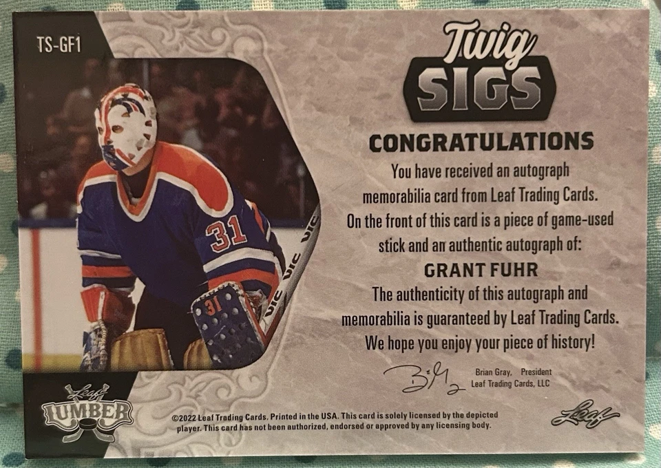 Grant Fuhr 2021-22 Hoja Madera Hockey Ramita Sigs Autógrafo Reliquia 9/15 Foto 2 de 2