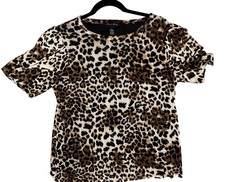 Leopard Print Short Sleeve Women  s Blouse Size Large