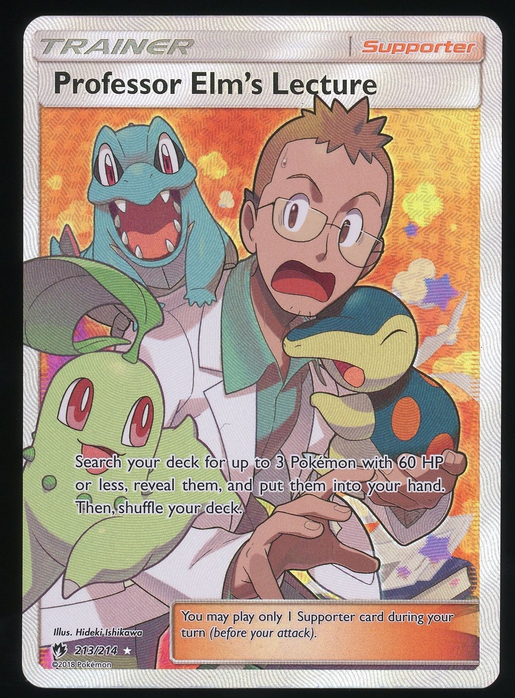 Pokemon TCG Professor Elm's Lecture Full Art Holo 213/214 Lost Thunder NM