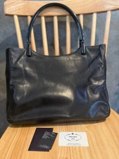 PRADA Black Leather Tote Bag Women's Authentic Used Excellent Condition