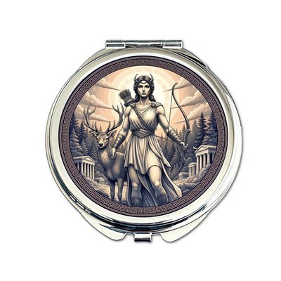 Artemis Kompaktspiegel | Griechische Göttin Geschenk | Mond & Jagd Design 60 mm