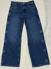 ZARA Kids Girls Blue Denim Wide Leg Stars Jeans Size 11-12 Years Height 152cm