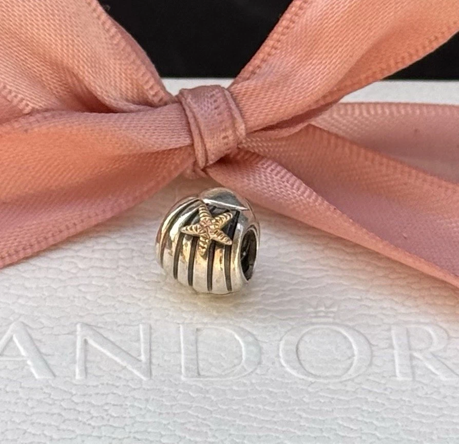 Original Pandora Charm „Muschel“ bicolor 925 Silber, 14 Karat gold #790249