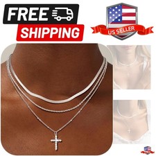 Gold Layered Cross Necklace for Women - 14K Gold Plated Layered Cross Cubic Z...
