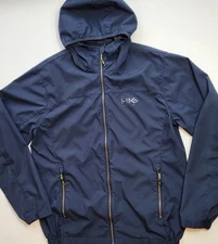 Hawke & Co Sport Hooded Rain Jacket Mens Med. Blue Packable Windbreaker Outdoors