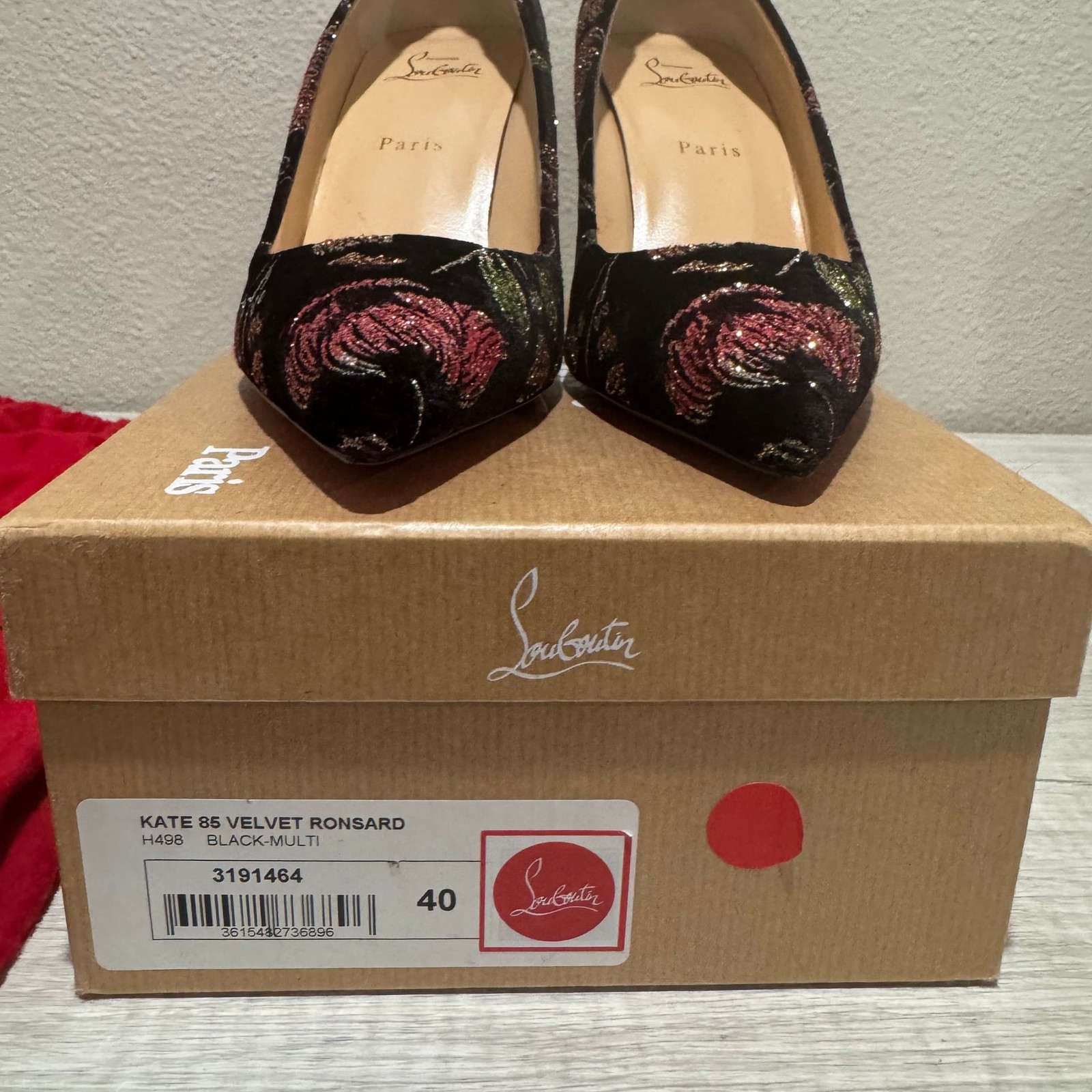 Christian Louboutin Pigalle Follies 100 Black Velvet Red Glitter Heel Pump image 2