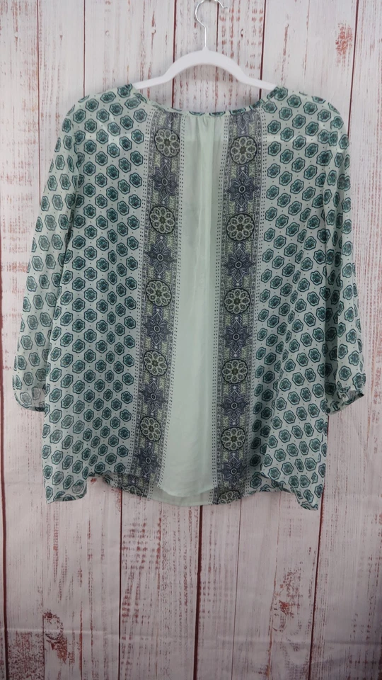 Old Navy Sheer Top 女式 XL 蓝色农民后锁眼 3/4 袖波西米亚节日 — 第 2/4 张图片