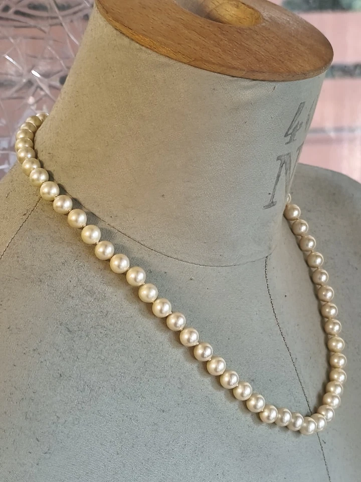 Ancien Collier de Perle - Fermoir Argent Massif & Pierre 40,6 g - 51 cm Vintage - Photo 4/4