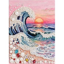 Pink Wave Pearl Diamond Art Kit for Adults 12 x 16 Inch