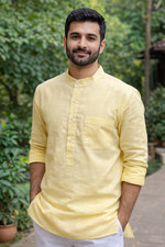 Light Yellow Indian Cotton Khadi Kurta Size 40