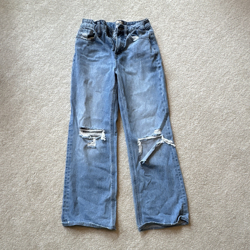 Altar'd State Women's Wide-Leg Distressed Blue Denim Jeans 100% Cotton Sz 24