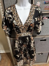 HM Floral Kimono Short Sleeve Mini Sun Dress Sz 4 S Belt Peplum V Neck