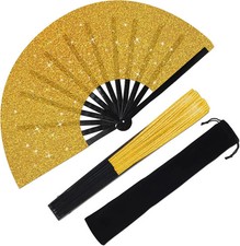 Large Folding Hand Fan Glitter Large Rave Hand Fan, Folding Shiny Hand Fan Clack