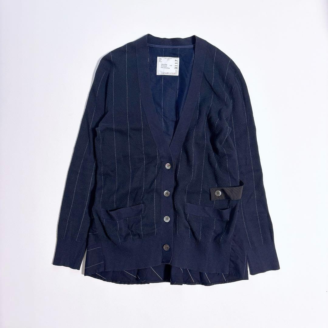 Sacai Women's Navy Docking Shirt Cardigan Cotton Mesh Size S Excellent