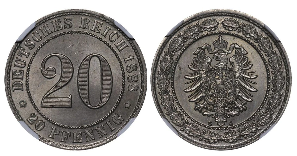 Alemania, 20 Pfennigs, año 1888, G, NGC, MS 64 Foto 3 de 3