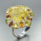 Carving 8 ct+ Natural Lemon Quartz Ring 925 Sterling Silver Size 8 /R462475