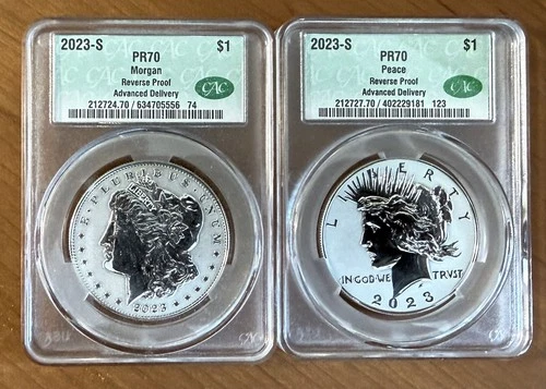 2023-S $1 Reverse Proof Silver Morgan & Peace Dollar CAC PR70 Advanced Delivery