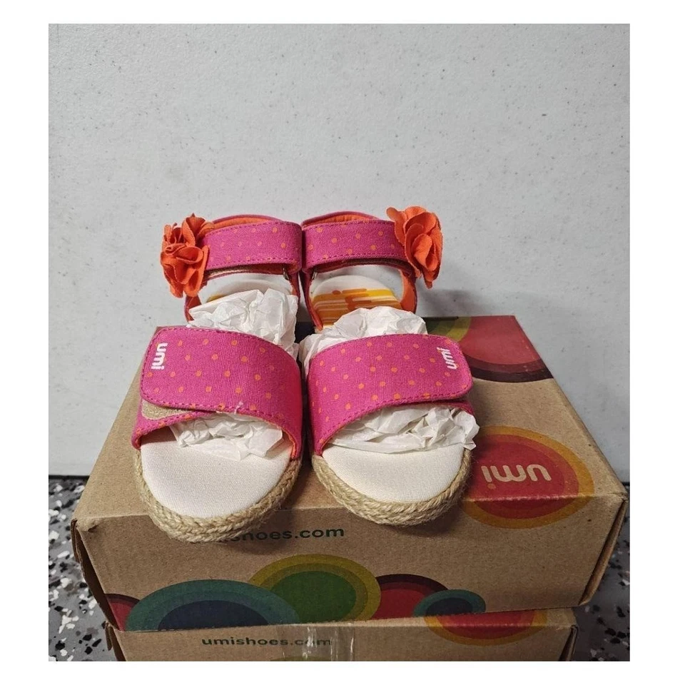 Umi Giselle Pink Sandal Espadrilles US 12 Pink Orange Multi Floral Hook Loop - Image 3 of 4