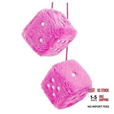 Fuzzy Dice For Car Mirror Pair Of Retro 2.75 Fuzzy Dice For Rear View Pink