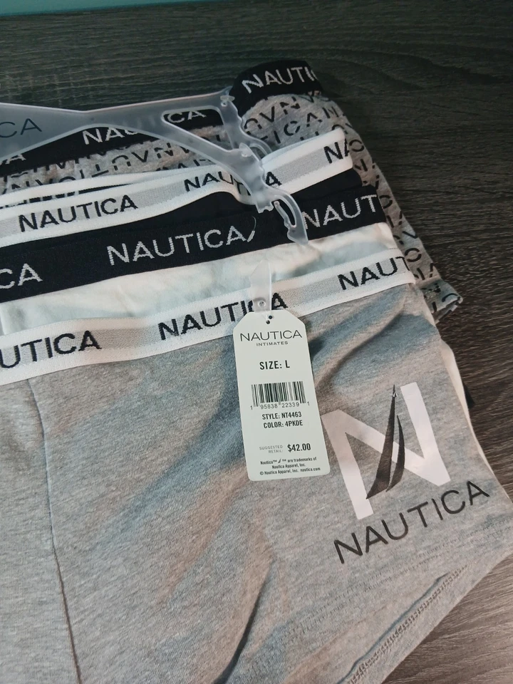 Paquete de 4 pantalones cortos para mujer NAUTICA L algodón logotipo niño gris, blanco, negro, gris logotipo Foto 2 de 4