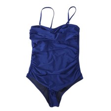 One Piece Swimsuit XL Navy Blue Bathing Suit, Front Ruching, Flattering Swimsuit