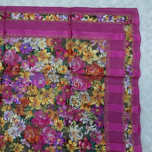 LANCETTI Purple Flower Silk Scarf Scarves 34" X 35" O628 - Picture 3 of 10